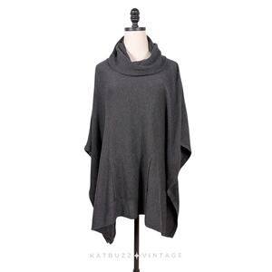 INAE Poncho Sweater S M Gray Cowl Neck Artsy Lagenlook Work Travel Office Layer
